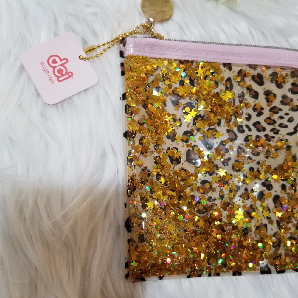 DCI Animal prints Cosmetic And Makeup Bag with Floating Gold Glitters New! - Picture 2 of 11